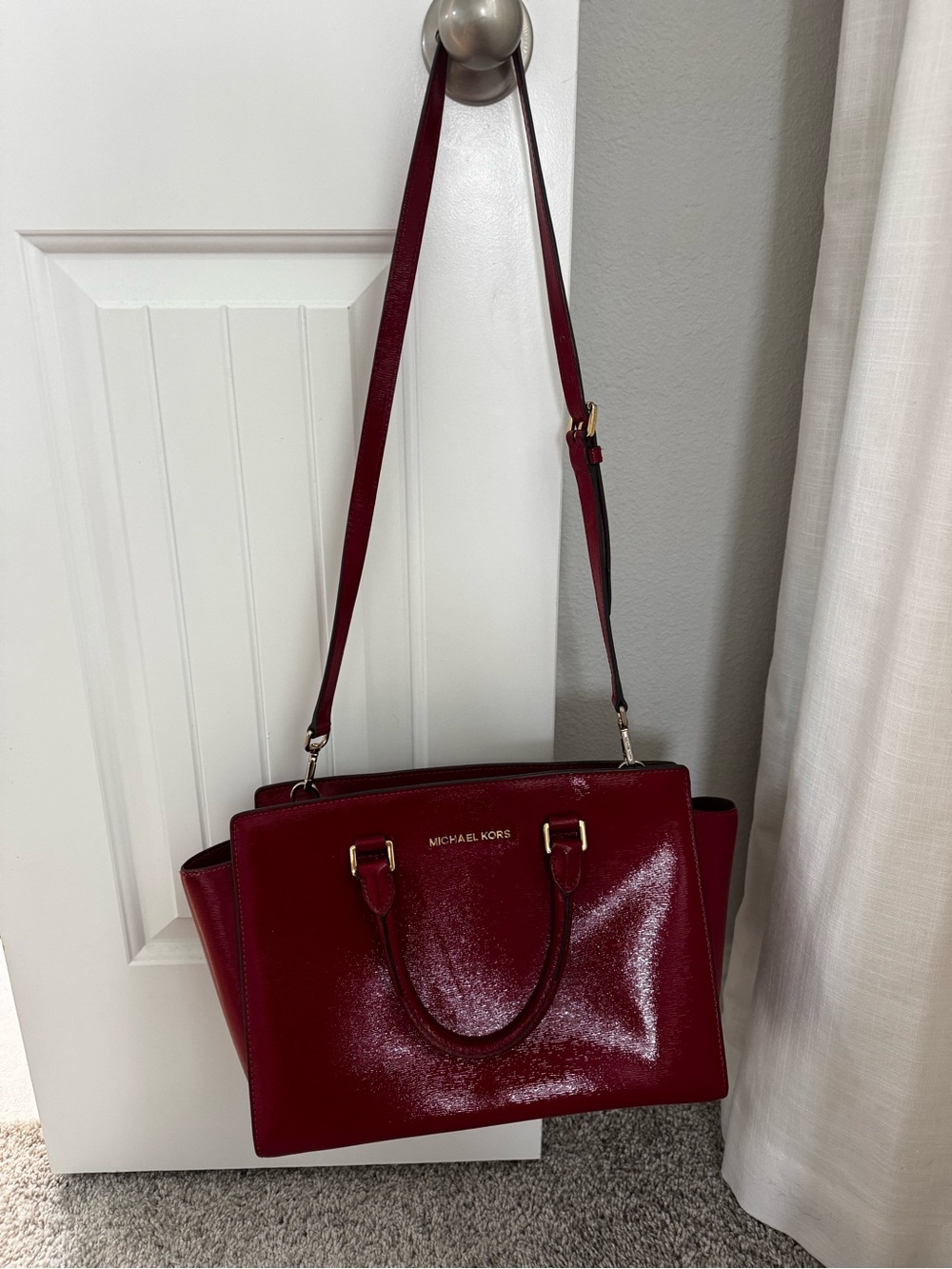 Michael Kors Wine Red Saffiano Leather Purse